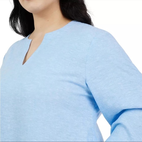 Lands’ End Women's Notch Neck Linen Viscose Tunic Pocket Beachy Boho Sz XXL Blue - Picture 4 of 14